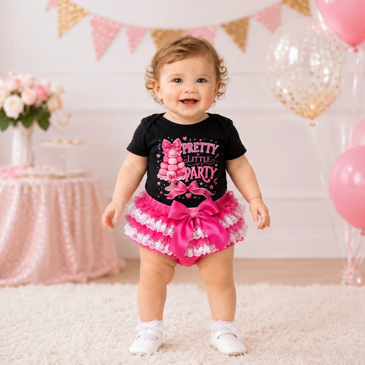 Ensemble 2 pièces pour bébés filles, tenue d'anniversaire, body noir à manches courtes avec grand nœud, jupe tutu à volants, pour séance photo de smash cake pour tout-petits