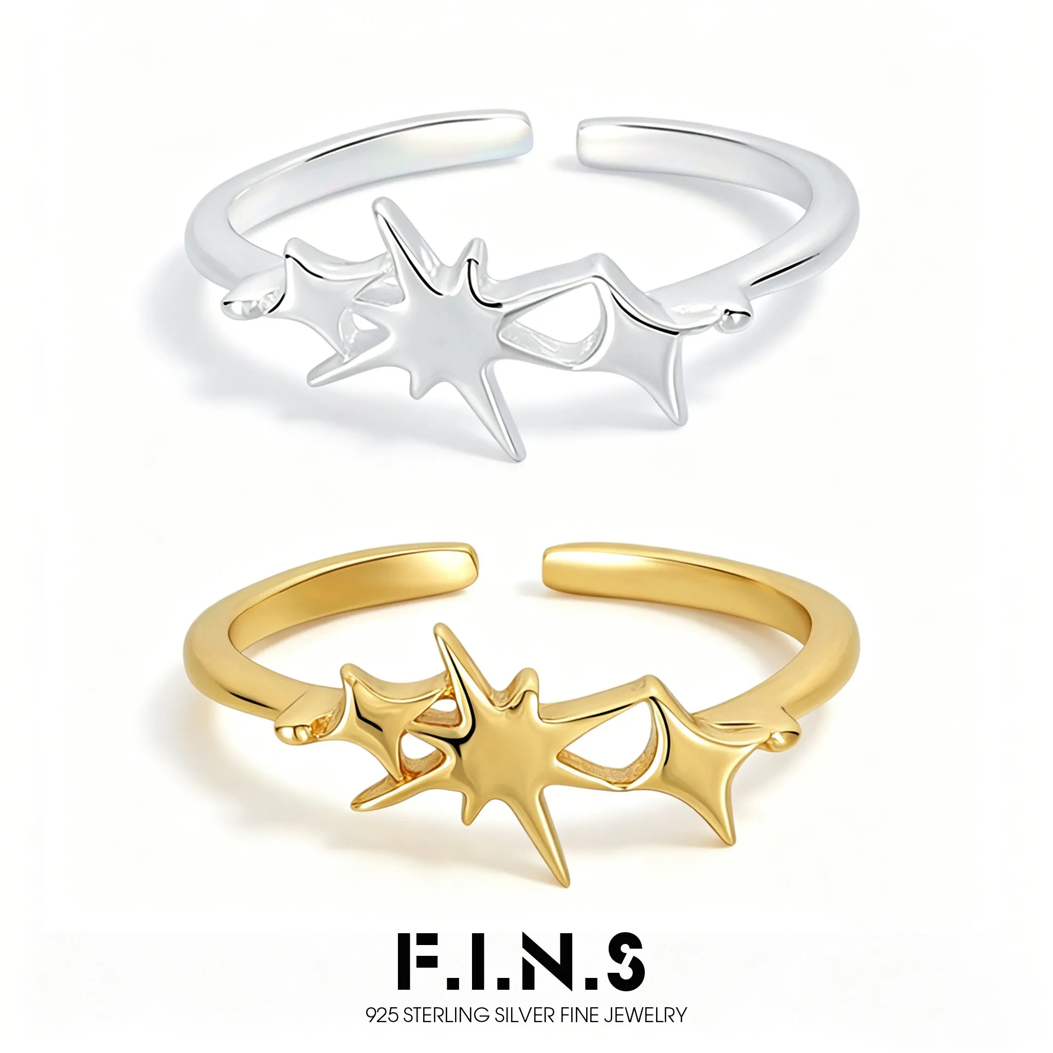

F.I.N.S Original S925 Sterling Silver Star Tail Ring for Women Minimalist Stackable Starburst Adjustable Fashion Fine Jewelry