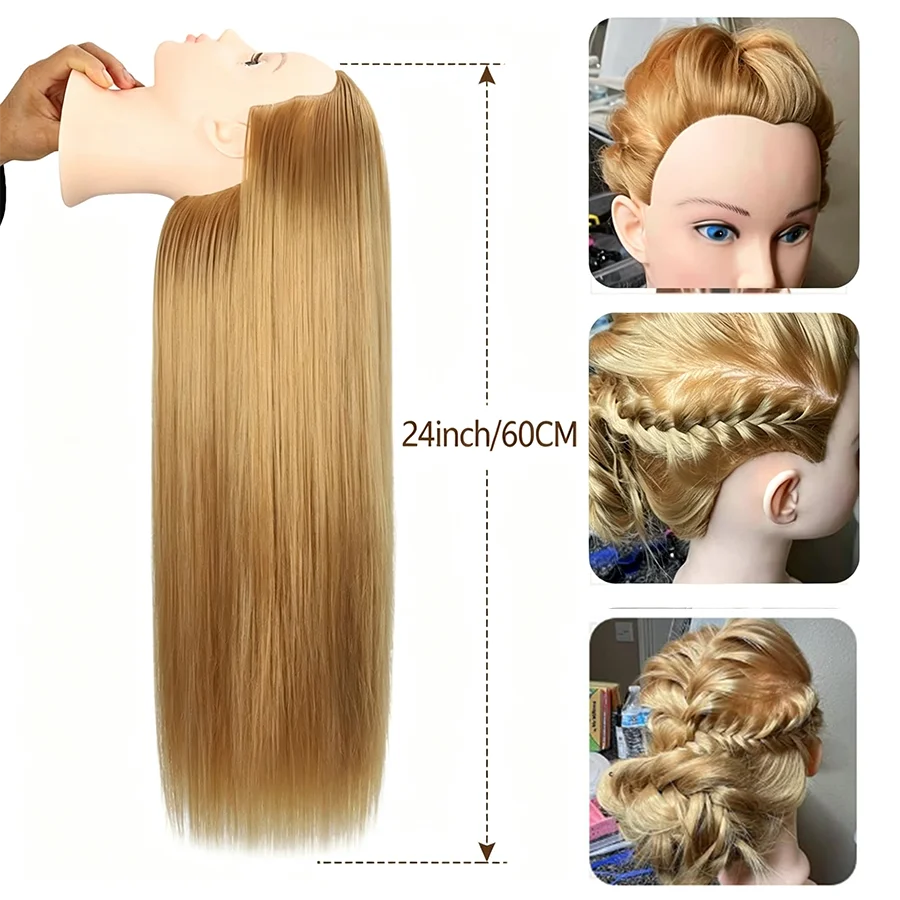 Mannequin Head for Hair Styling 24 Inch Synthetic Hair Training Manikin Head With Stand Clamp Comb Hair Braiding Tools Set