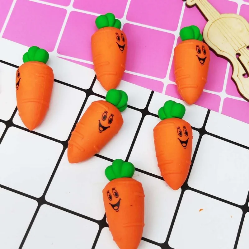 2 Pieces/batch 3D Creative Carrot Eraser Cute Cartoon Detachable Eraser School Supplies Sketch Christmas Gift Card Wow Eraser