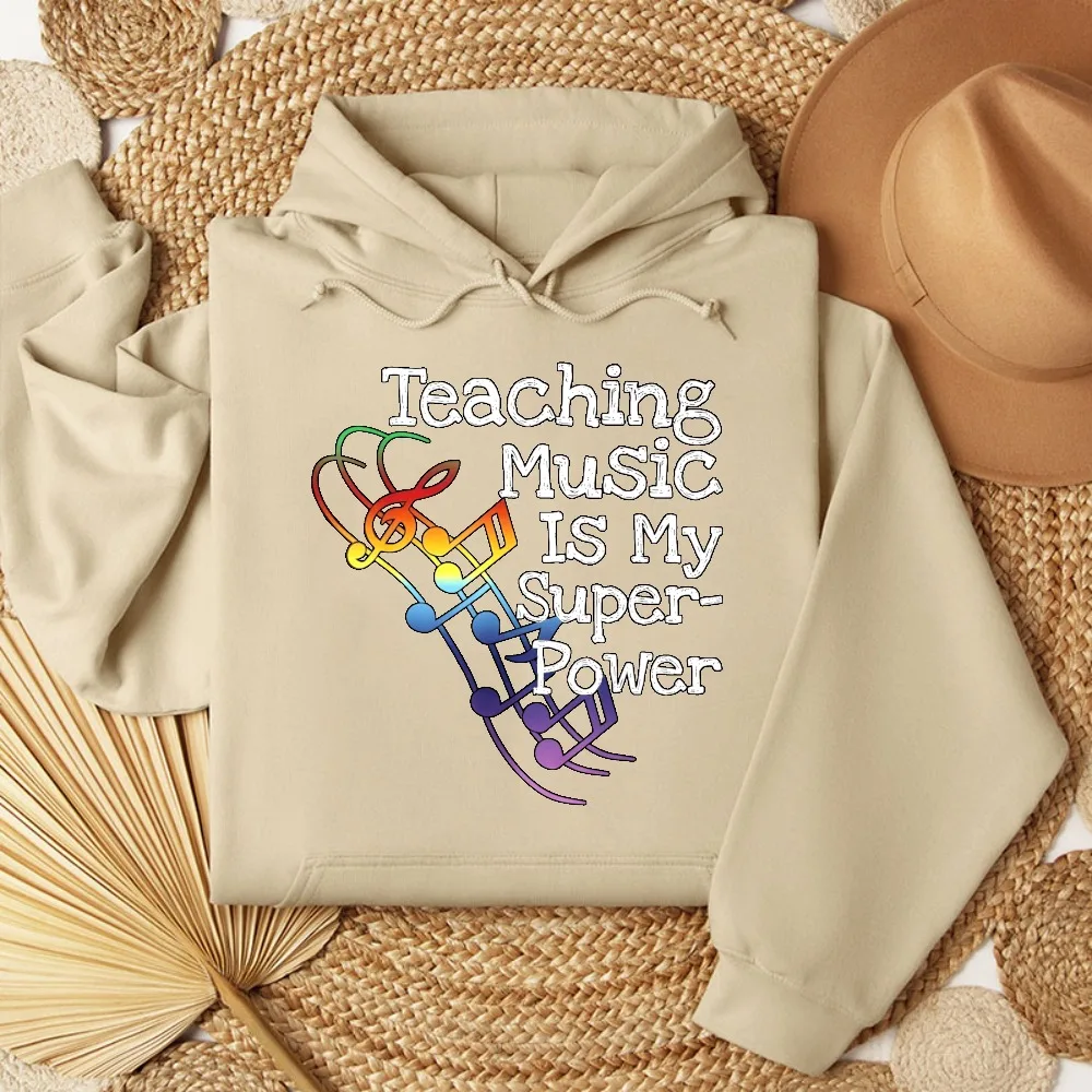 Music Teacher Hoodie Fashion Unisex Hooded Sweatshirt Musical Note Graphic Sweatshirt Long Sleeve Hoody Comfort Warm Apparel