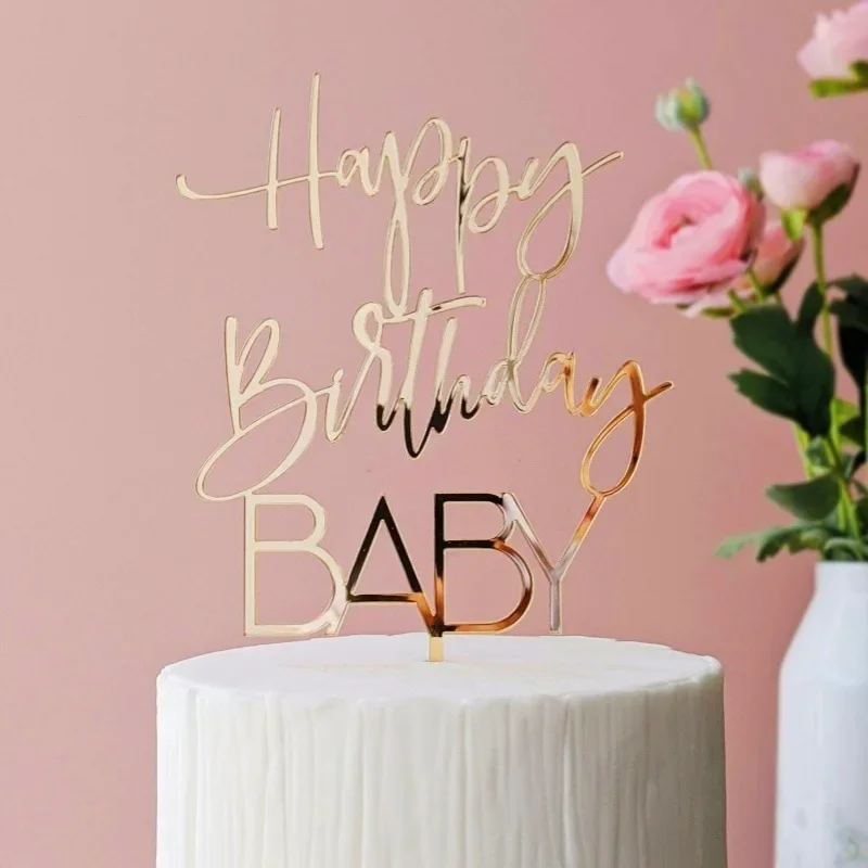 Transparente Farbige Happy Birthday Tortendekoration Blatt Acryl Hochzeit Party Tortenaufsatz Dekoration für Babyparty Backzubehör – Detail 9