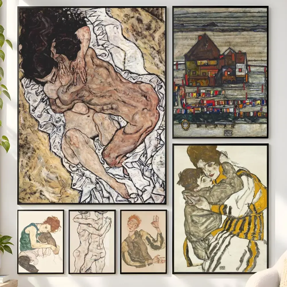Egon Schiele Abstact Naked Body Color Delineation Sketch Canvas Art Poster Wall Decor Bedroom Living Room Office Dorm Home