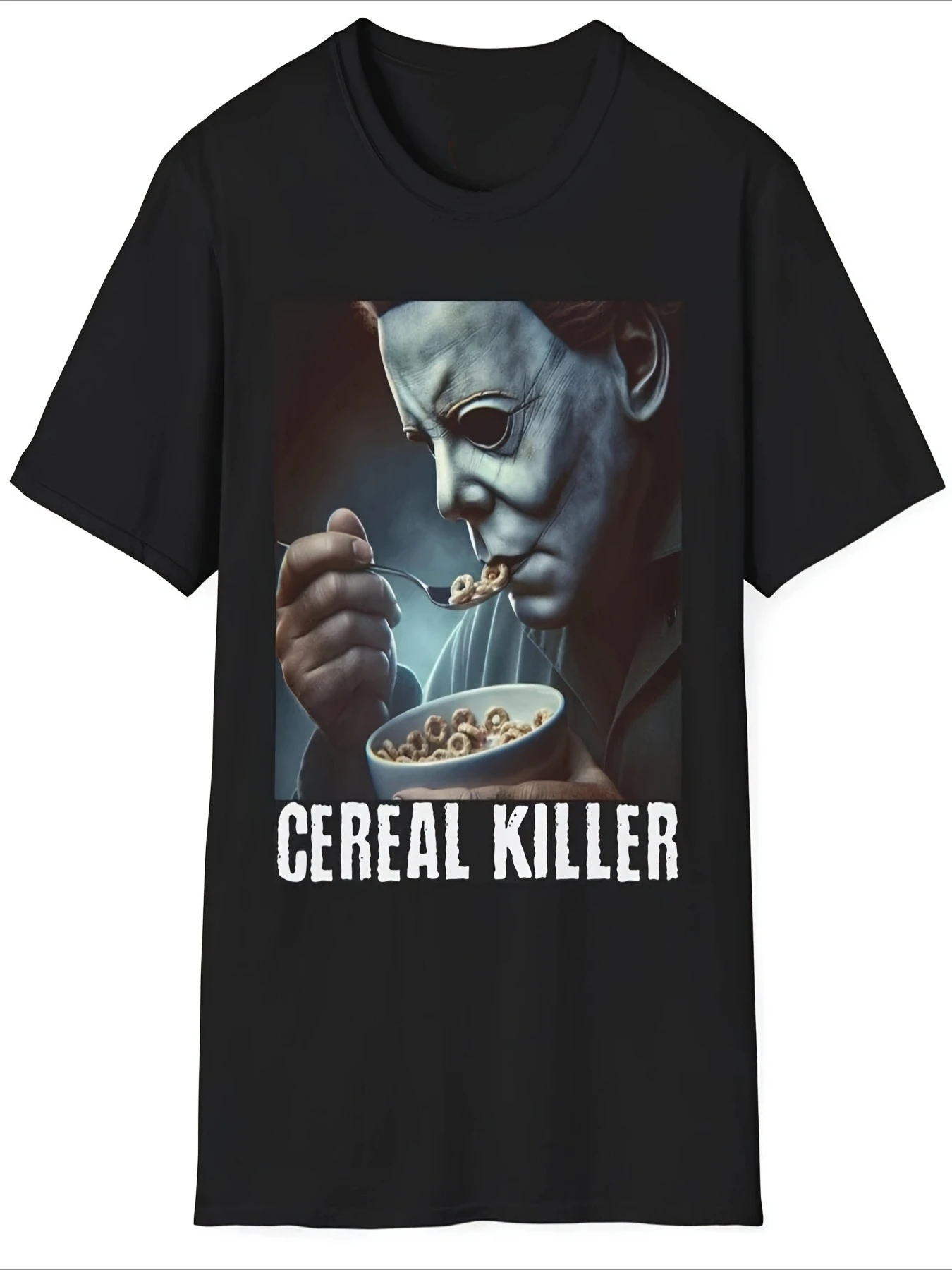 Camiseta de película de terror de Halloween de Michael Myers para hombre, camiseta gráfica de asesino de cereales negro, Camisa de algodón suave y transpirable para Halloween