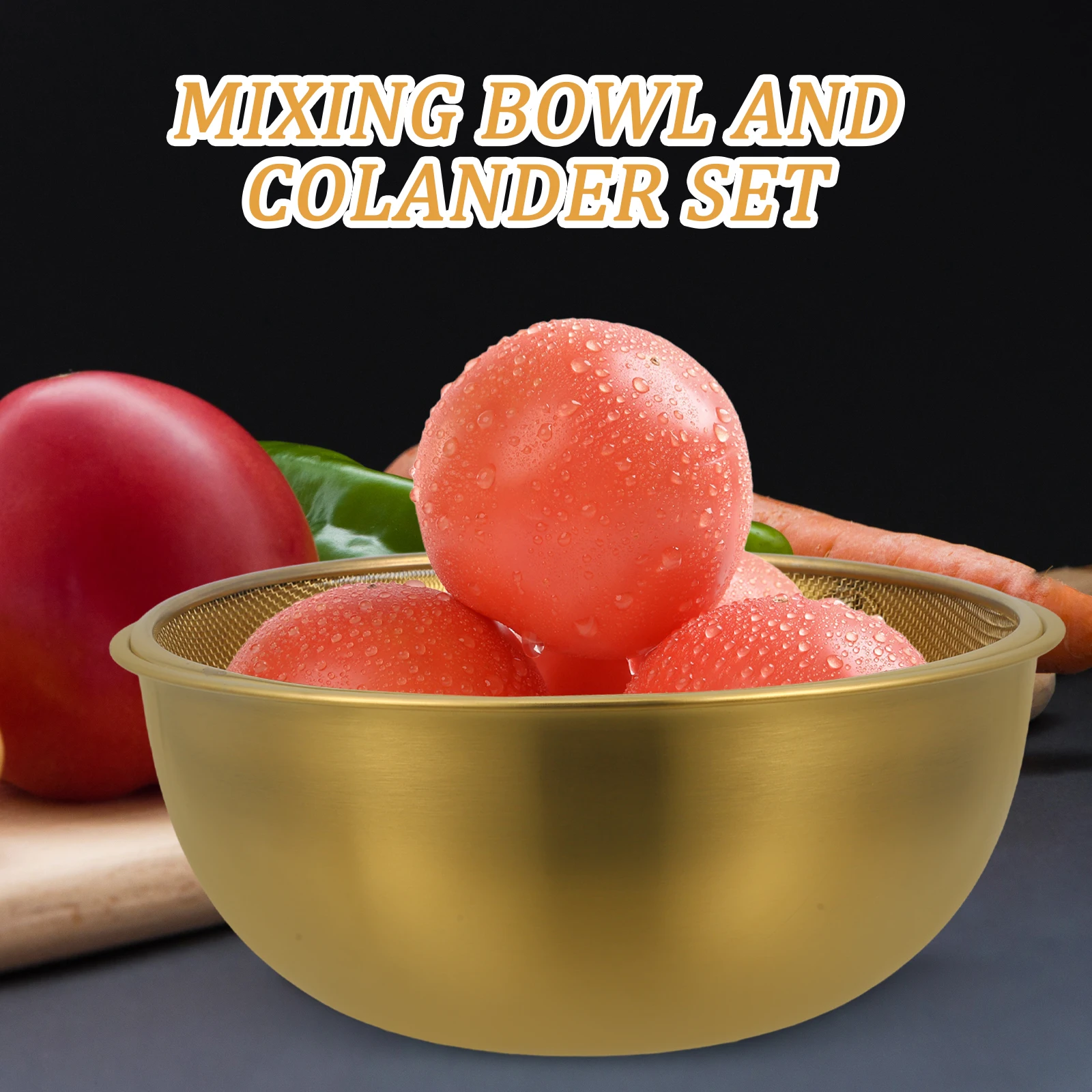 

1 set 1 Set Stainless Steel Colander Bowl Set Kitchen Strainer Basket Drainer Fine Mesh Vegetable Fruits Rice Washing