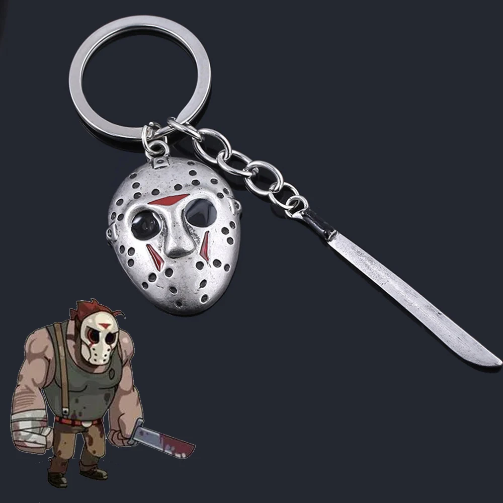 المعلقات حلقة مفاتيح معدنية للرجال والنساء ، سلسلة المفاتيح القاتل الرعب هالوين ، قناع الهوكي جاسون ، الدعائم تأثيري ، المجوهرات على ظهره