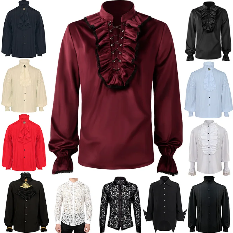 Men's Pleated Shirt, Medieval Shirt, Victorian Top with Halloween Costume