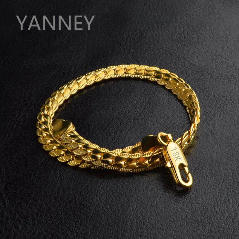 Charm 925 Sterling Silver 8 Inches 18K Gold 6MM Side Chain Bracelet For Women Men Wedding Party Gift Fashion Jewelry Wholesale