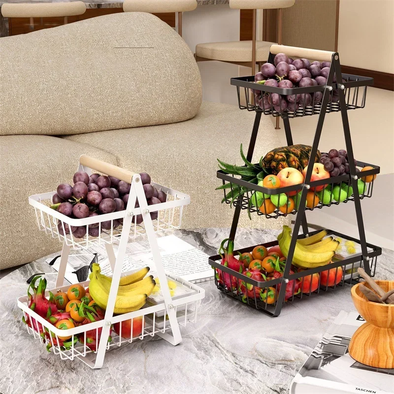 Detachable 2/3 Tier Countertop Iron Art Fruit Basket Multifunctional Dried Fruit Bread Storage Rack Kitchen Hollow Organizer