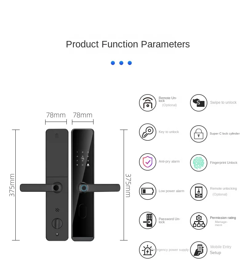 Smart Tuya Wifi App Remote Control Hotel Door Lock with Fingerprint Key Aluminum Alloy Steel Stainless Wood Door Memory Card