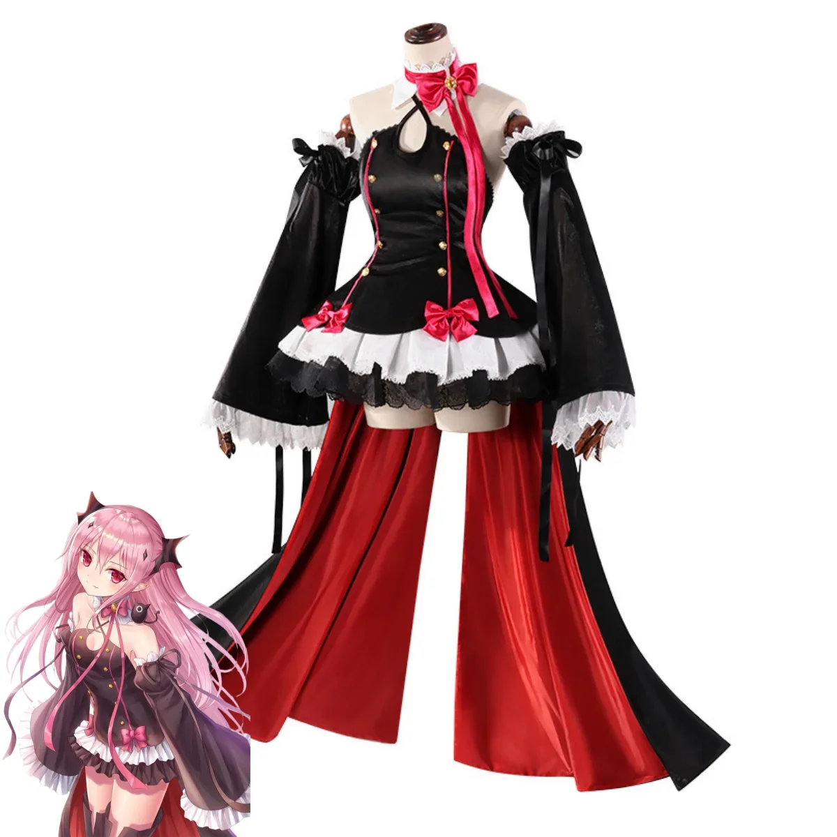 Anime Seraph of The End Reproduction L Tepes Cosplay Costume, Vampire Black, Red Lolita fur s, Perruque, Sexy, Halloween, Carnaval, Imbibé, Femme Adulte