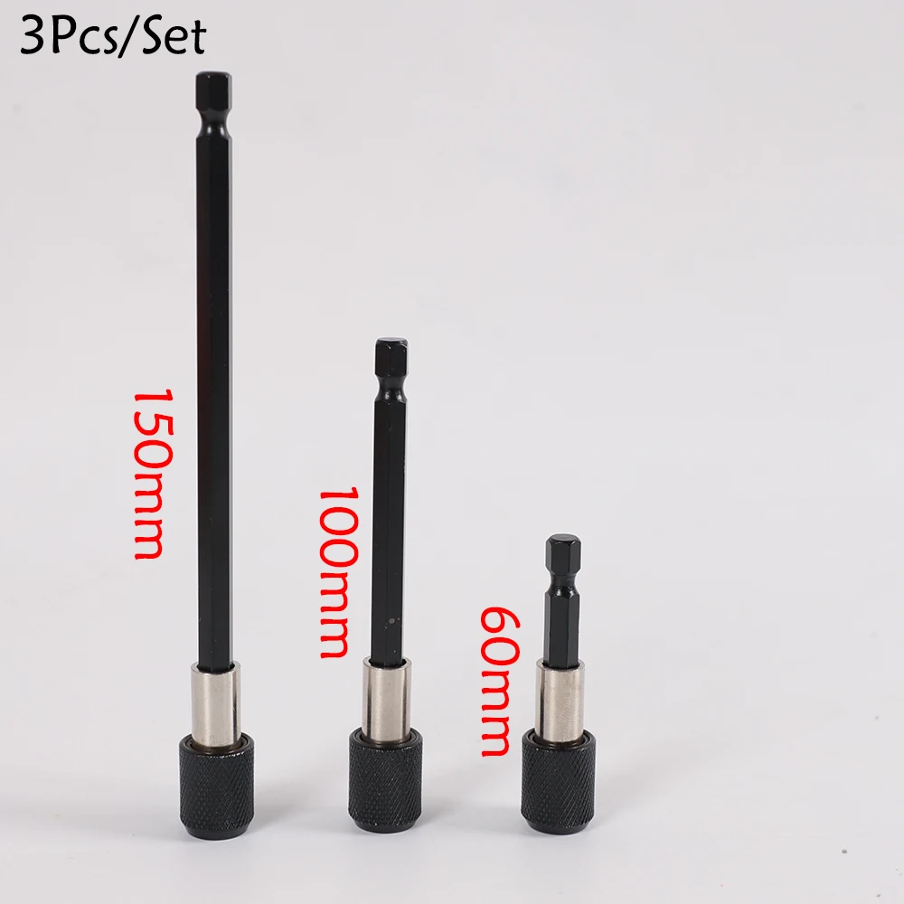 

3Pcs 1/4 Inch Hex Shank Automatic lock Screwdriver Bit 60/100/150mm Extension Rod Quick Release Magnetic Lengthen Batch Head Rod