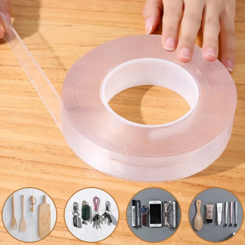 1m / 2m / 3m / 5m Nano Tape Double-Sided Adhesive Transparent Traceless Reusable Waterproof Sticky Tape Sticker Clean Type for Home Use