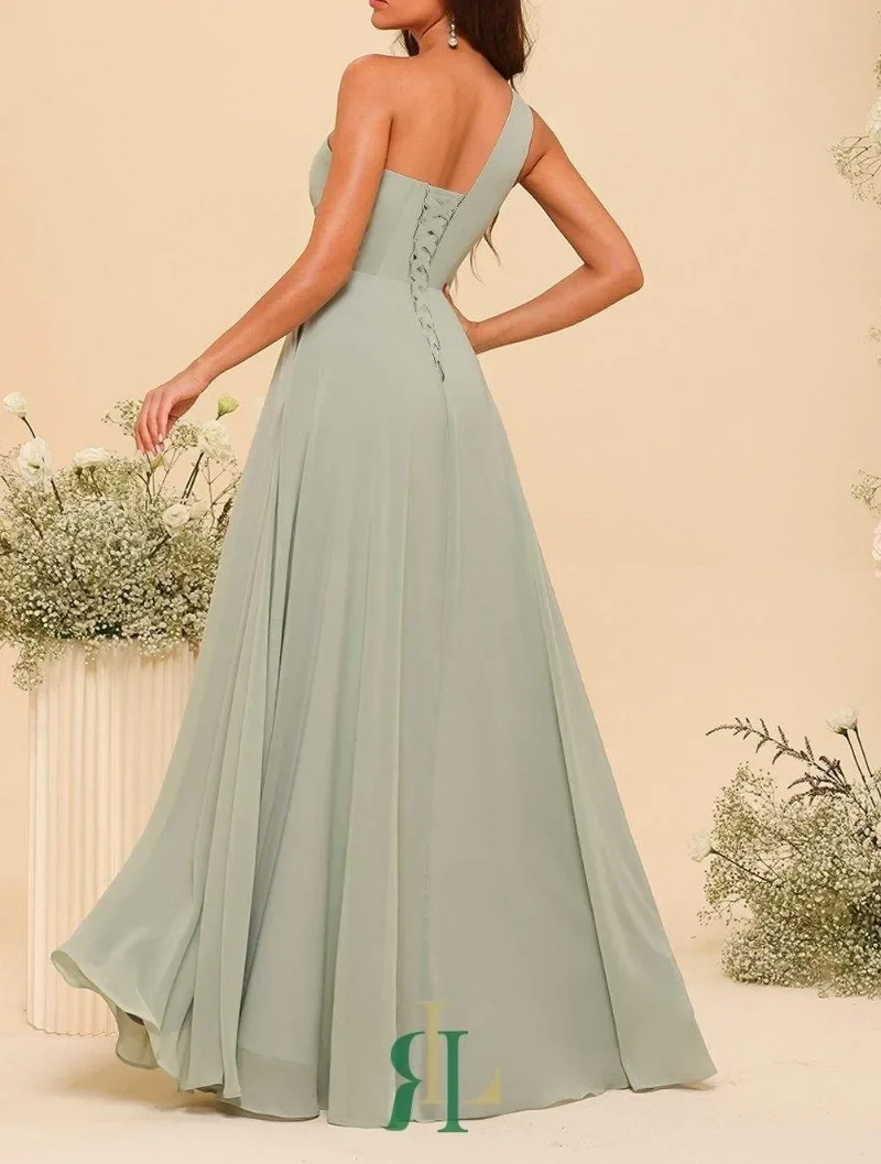 Customized Chiffon Bridesmaid Dress Pleated One Shoulder Long Formal Dresses For Women With Slit 2024 New Spring Vestidos De Fie