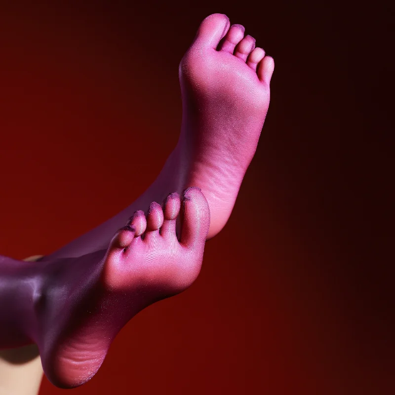 Women Sexy Five Toes Socks Ultra-Thin Oil Shiny Glossy Sheer Aurora Medium Tube Jk Stockings Transparent Split Toes Smooth Socks