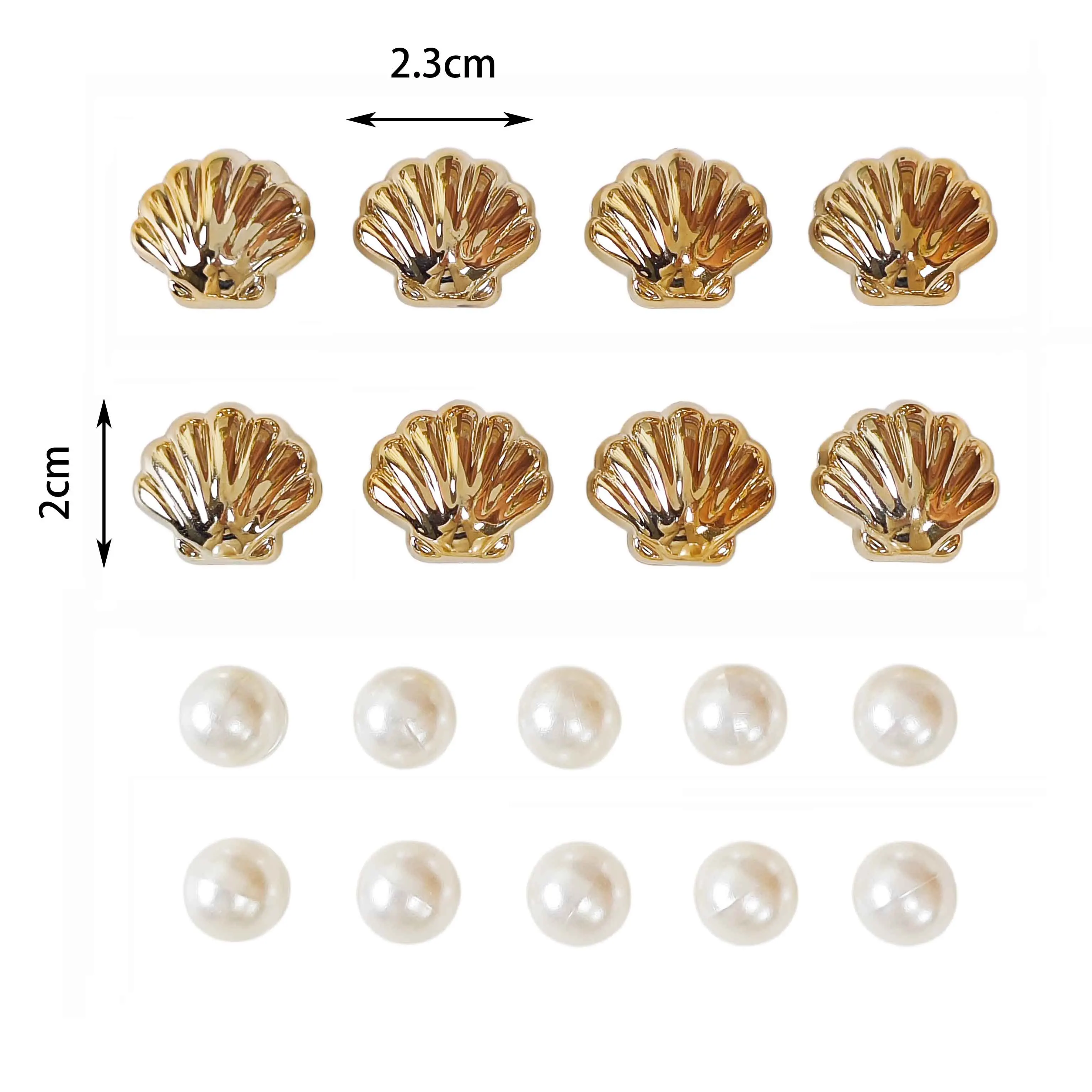 18Pcs DIY Shoe Decoration Charms, Shiny Gold Shells, Imitation Pearl Decorative Buckles, Non-Metallic Lightweight Material, Y2K Fashion Versatile Cute Personality Accessories for Men and Women, Suitable for Eva Beach Shoes, Sandals, Removable Shoe Decoration, Holiday Gift