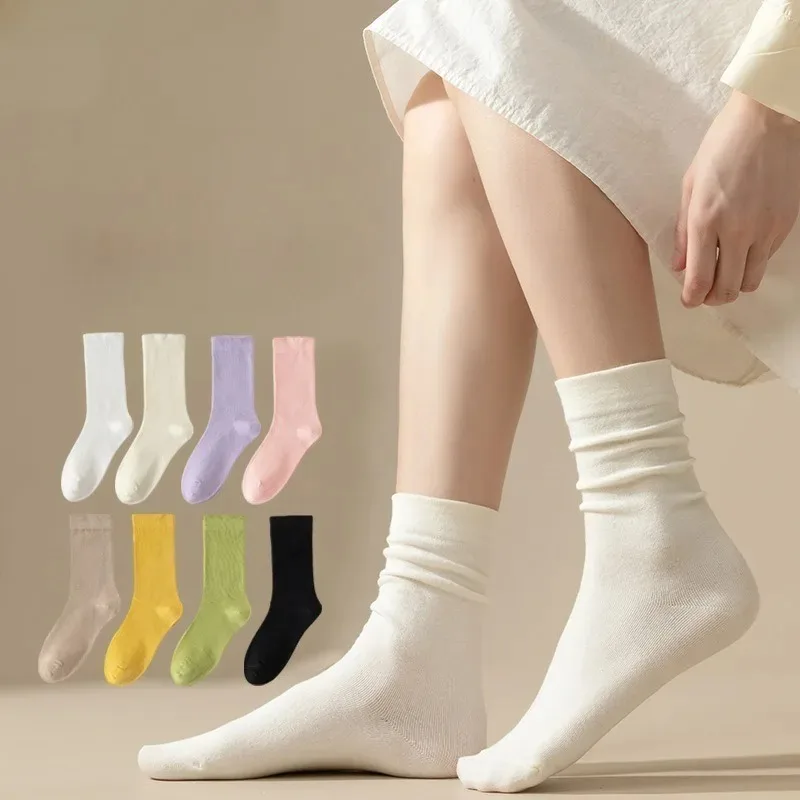 1 Pair Girl Sweet Solid Color Socks for Women Casual Cotton Socks Autumn Spring Knit Adult Mid Tube School Socks Hosiery 2026