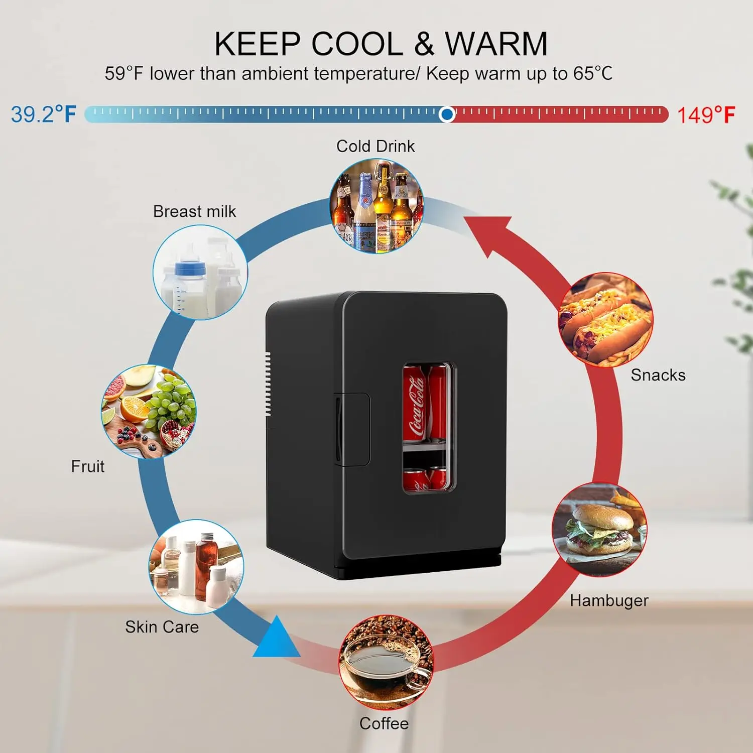 Мини-холодильник для спальни, 15 л/21 баночка, 110 В переменного/12 В постоянного тока, портативный холодильник для ухода за кожей, Термоэлектрический охладитель и обогреватель, окно