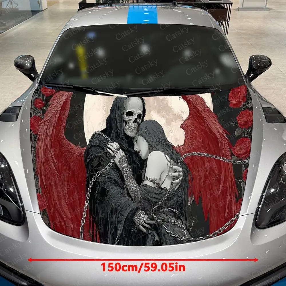 Rose-Wrapped Chain Ghost Car Vinyl Wrap, PVC Material Waterproof Car Hood Sticker, Self-Adhesive Scratch-Resistant Stickers