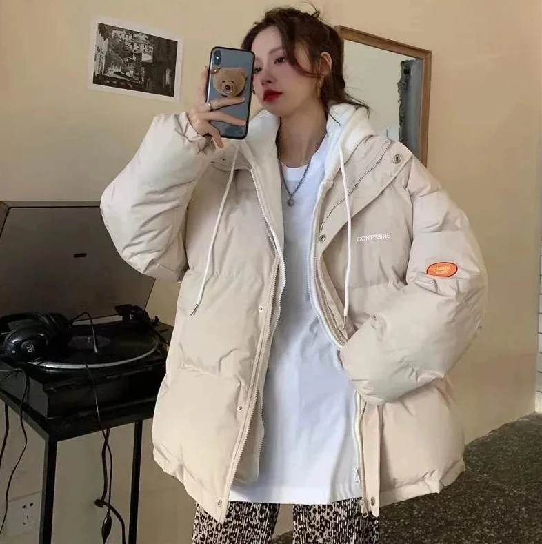 

2025 New Korean Winter Women's Parka, Loose Short Down Cotton Jacket, Hooded Thick Fashion Overcoat