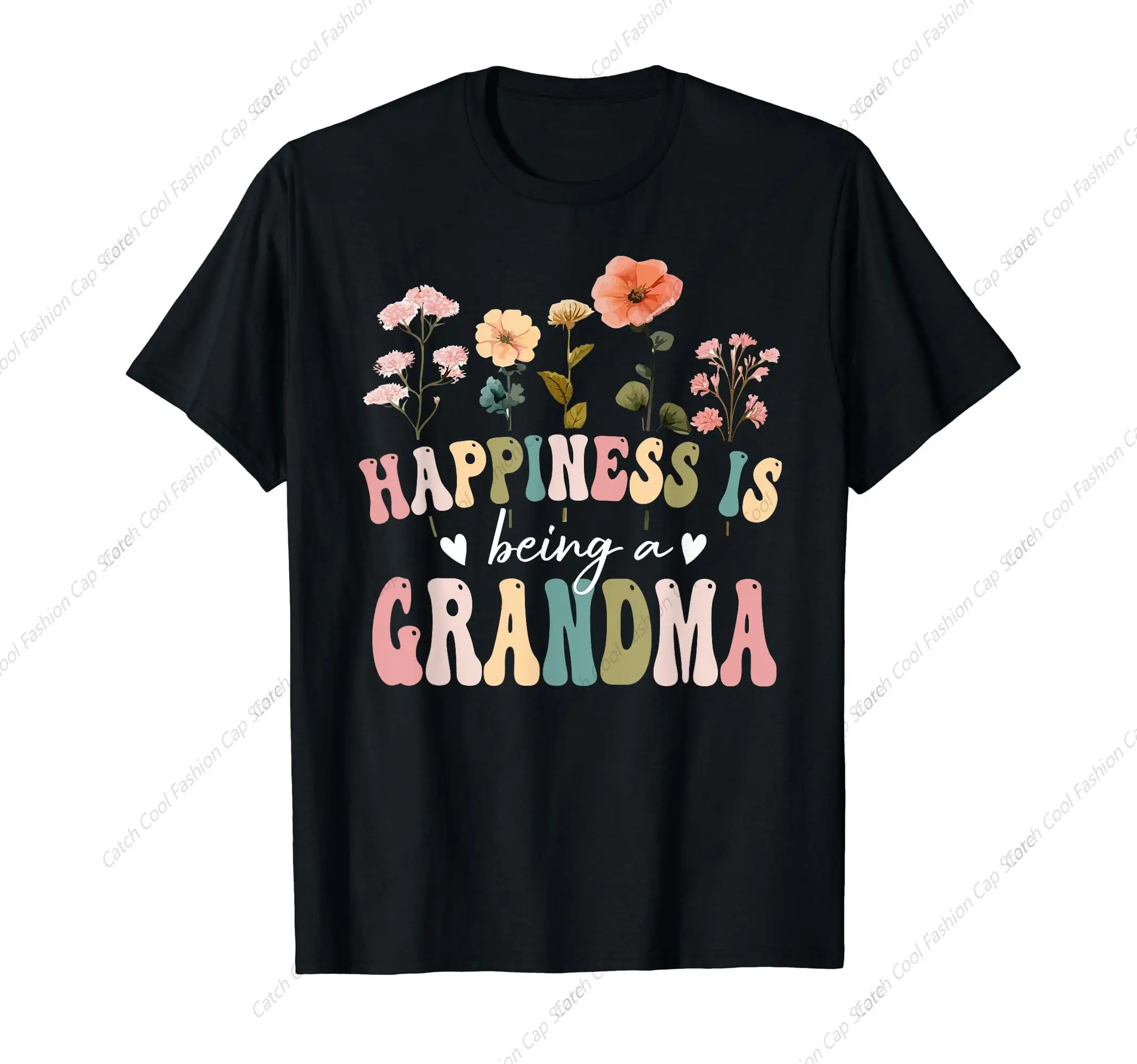 Happiness is Being a Grandma T-Shirt Short Sleeve Cotton Daily Travel Summer Breathable Casual Round Neck Sports Fashion Tops