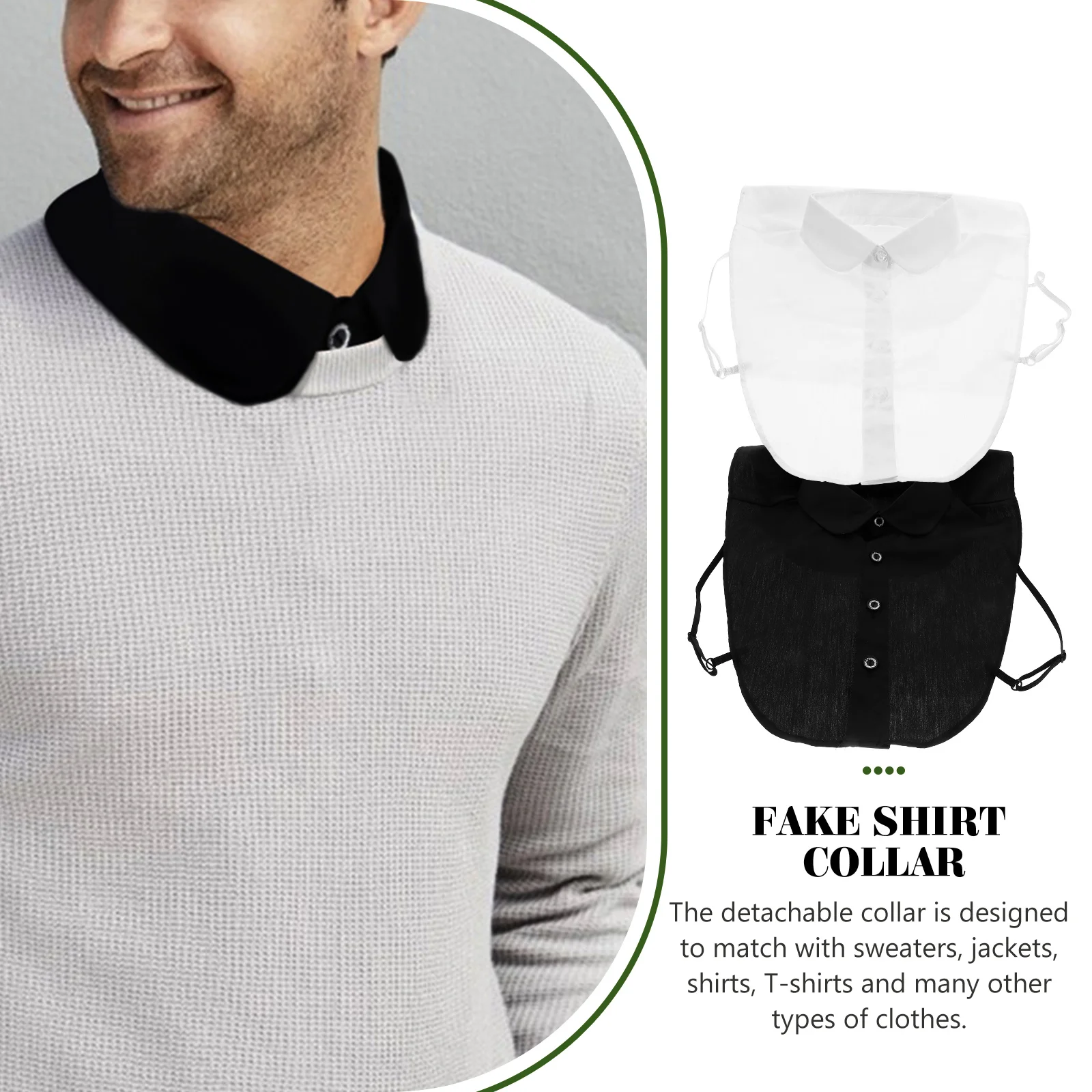 

2Pcs Fake Pure Clothes Accessories Cotton Shirt Detachable False Collar Clothes Accessories White Black Round Neck Stylish