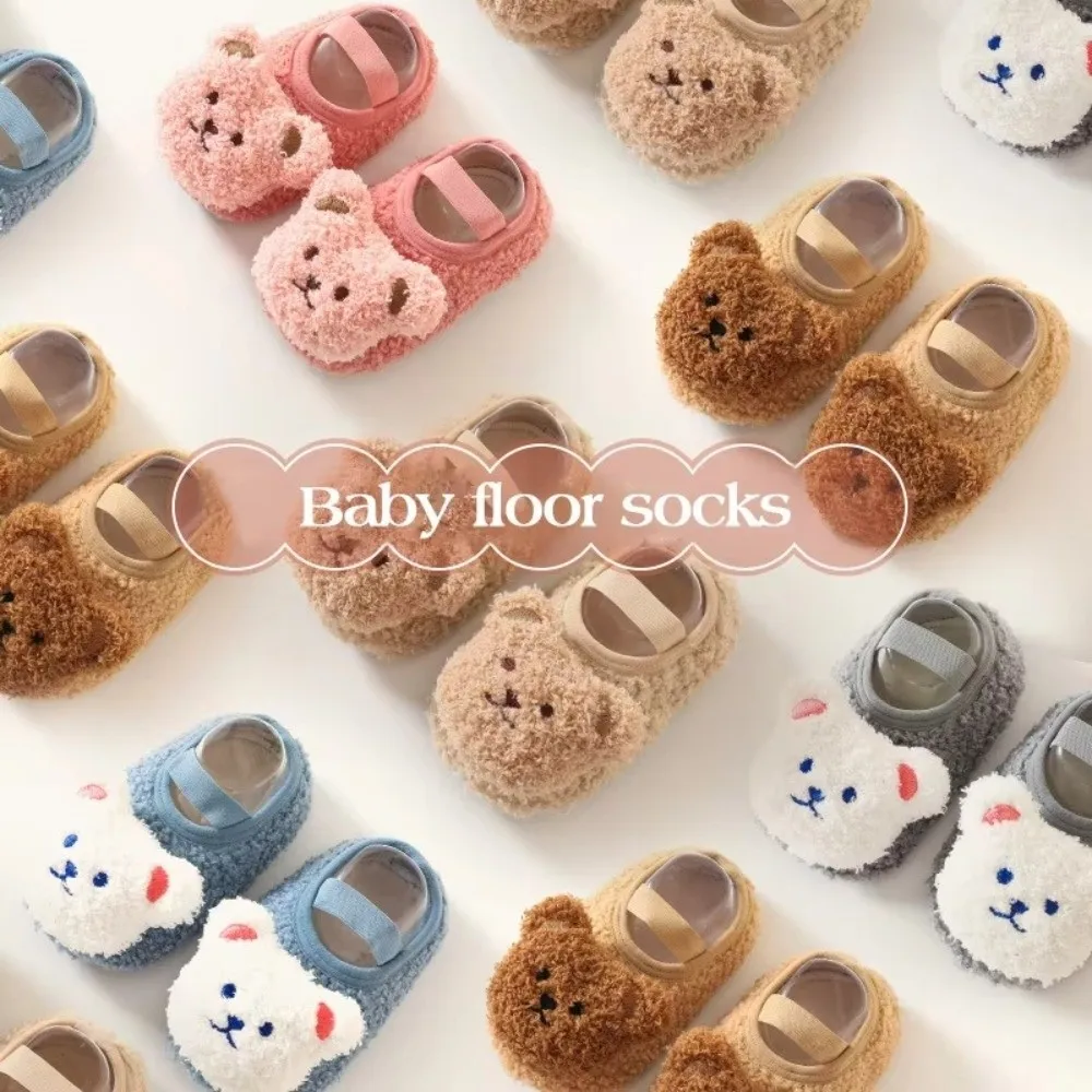 New Winter Warm Slippers Cute Cartoon Bear Soft Toddler Shoes Footwear Newborn Learning Walking Shoes Infant Floor Socks