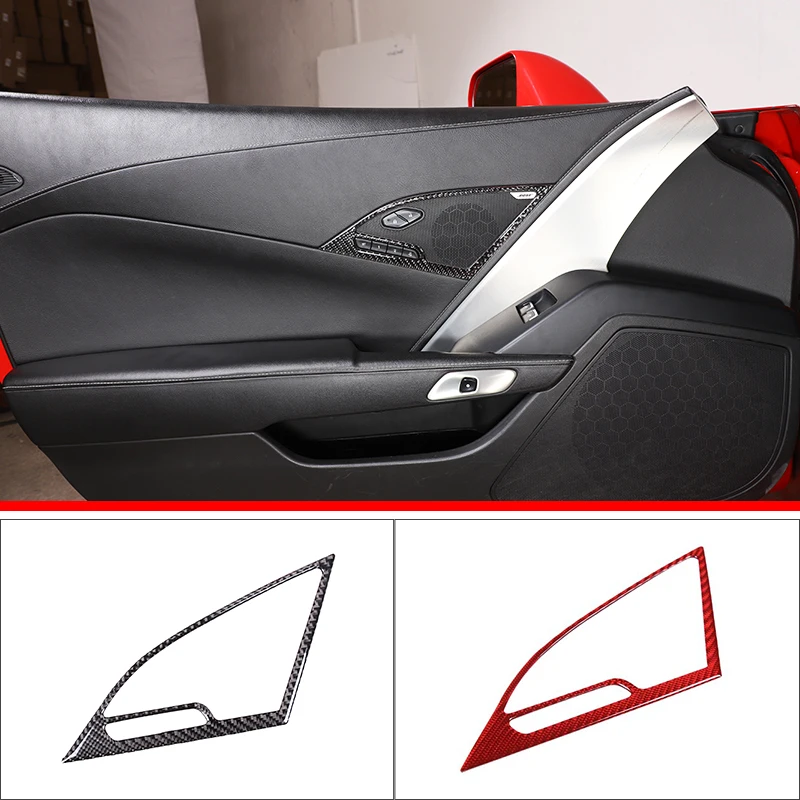 BY Car Soft Carbon Fiber For Chevrolet Corvette C7 2014-2019 Accessories Interior Front Door Speaker Horn Frame Trim Stickers