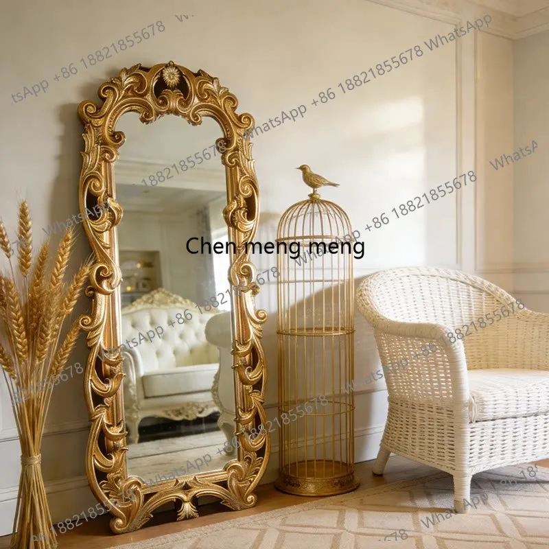 French retro full-body mirror American home engraved full-length mirror European villa luxury floor fitting mirror