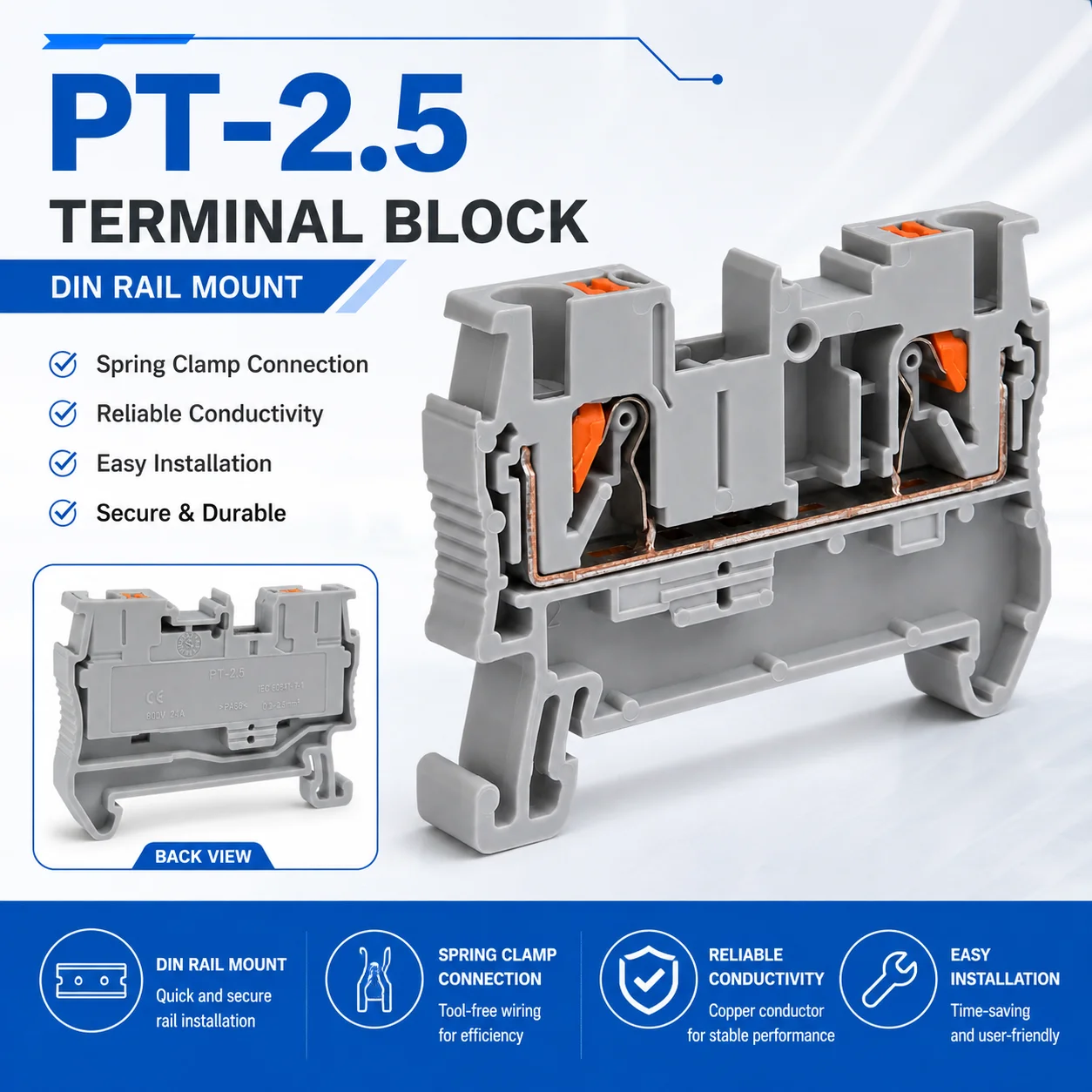 10PCS/LOT PT2.5 Phoenix terminal Contact DIN Rail Terminal Block Push-in Feed Through Quick Wire Connector