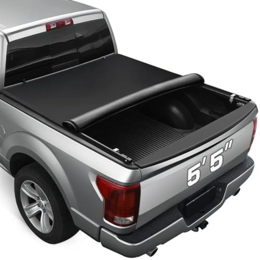 

Soft Roll-up Truck Bed Tonneau Cover for 2004-2025 F-150 5.5ft Bed 26.5oz Soft Vinyl Black Tonneau Cover with Full Protection