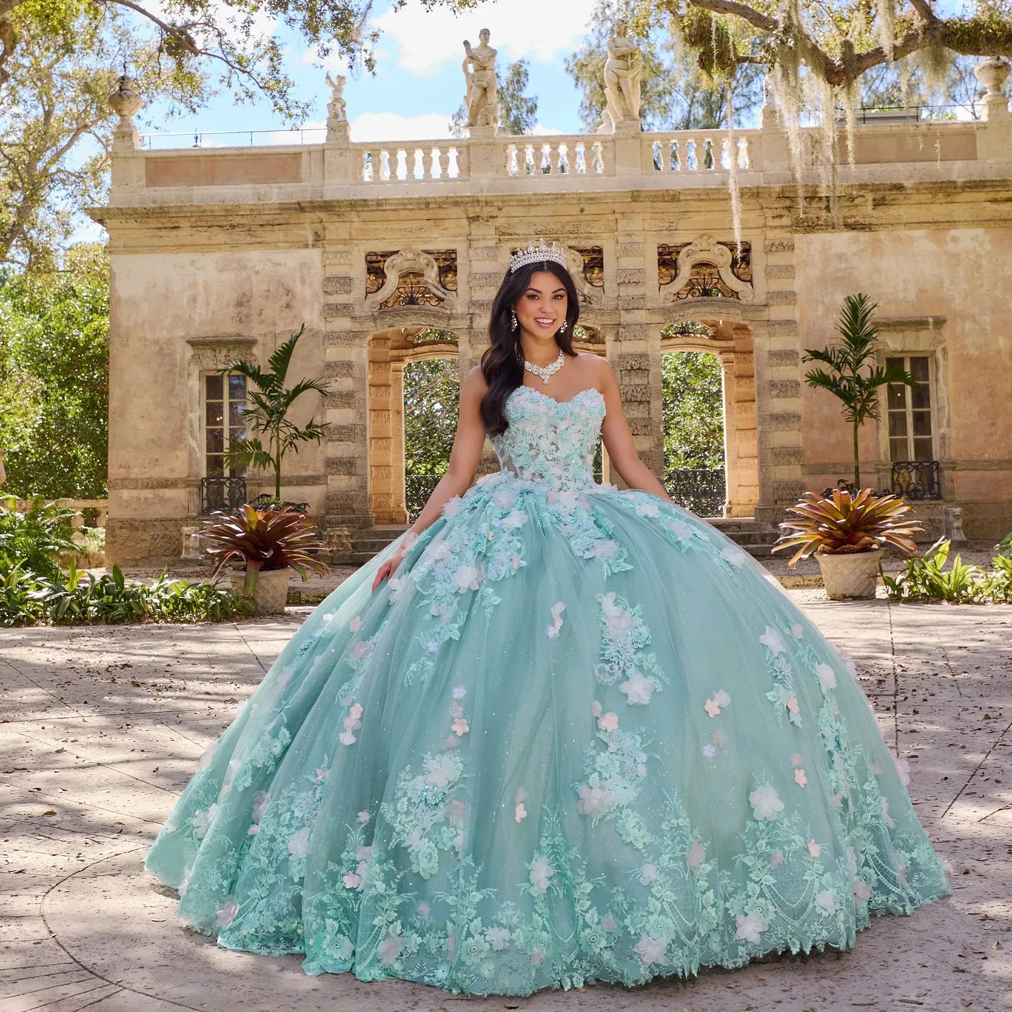 Mint Green Charro Quinceanera Dresses Ball Gown Sweetheart Tulle Appliques Flowers Mexican Sweet 16 Dresses 15 Anos Customized