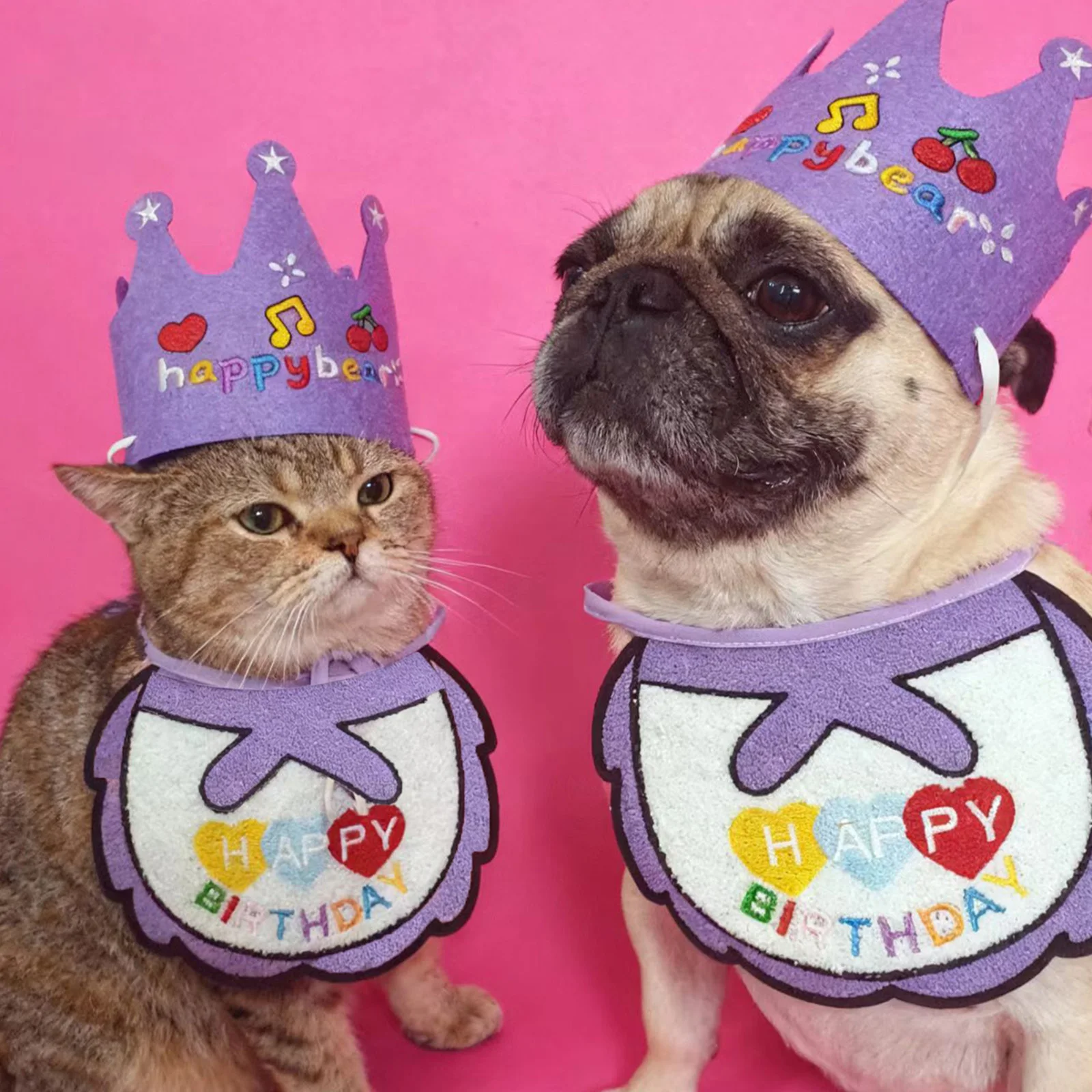 

Pet Birthday Party Scarf, Cat & Dog Birthday Bib Set Cute Fashionable Crown Hat Party Supplies