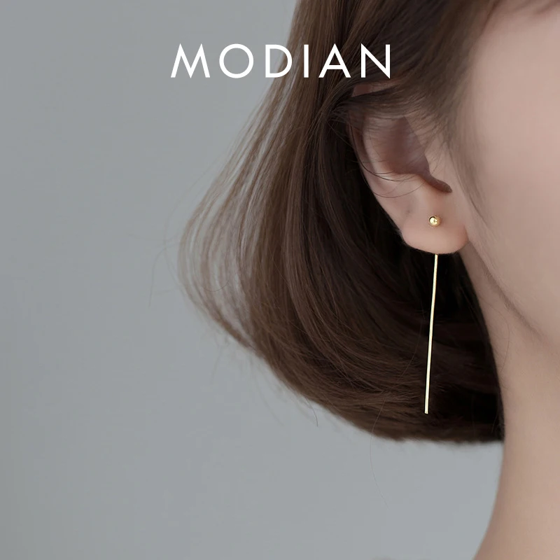 Modian minimalistyczny 100% 925 Sterling Silver długa linia proste koraliki stadniny kolczyki Fashion Party uszy dla kobiet biżuteria akcesoria
