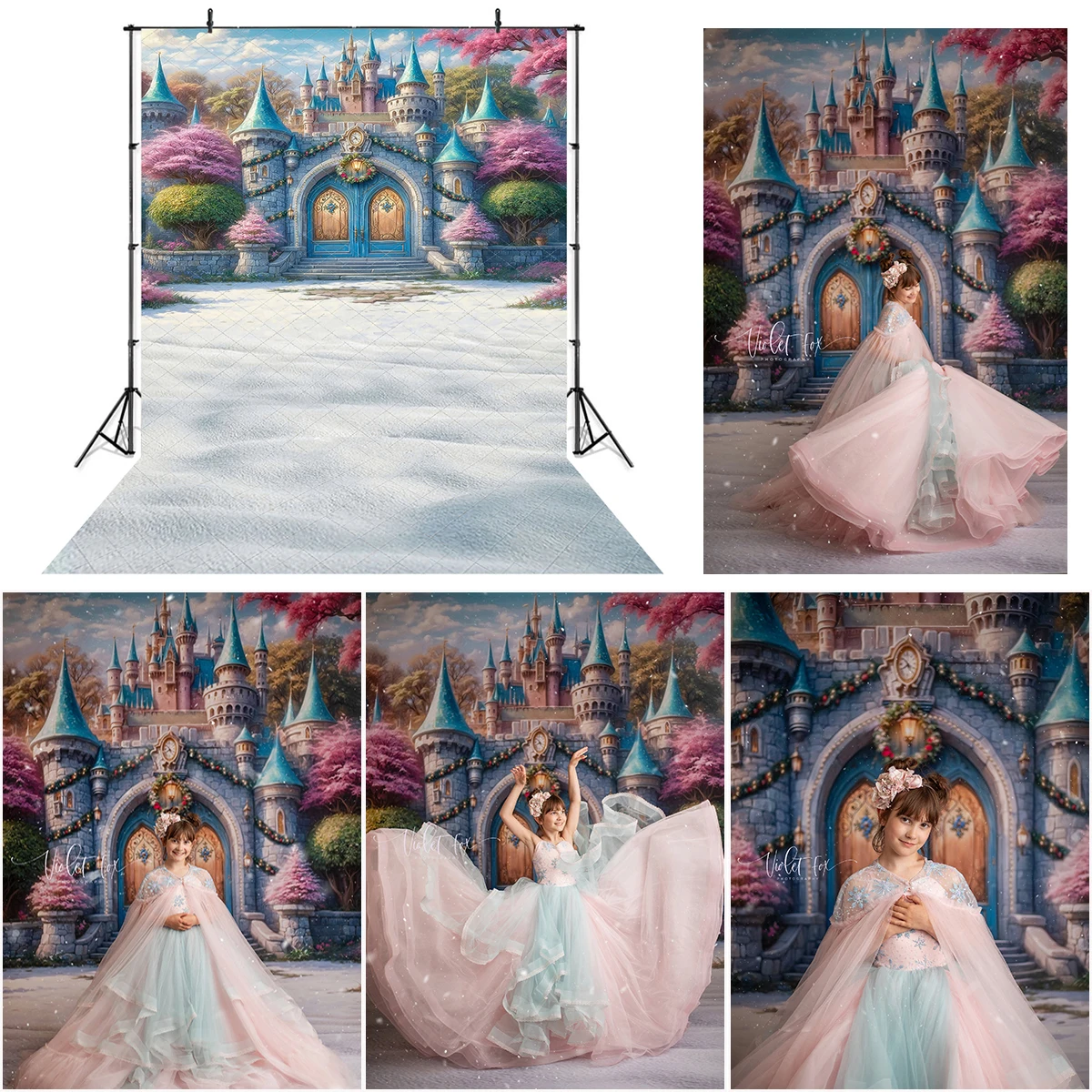 

Enchanting Castle Christmas Photo Background Princess Birthday Cake Smash Photography Backdrop Kids Portrait Photo Studio Props