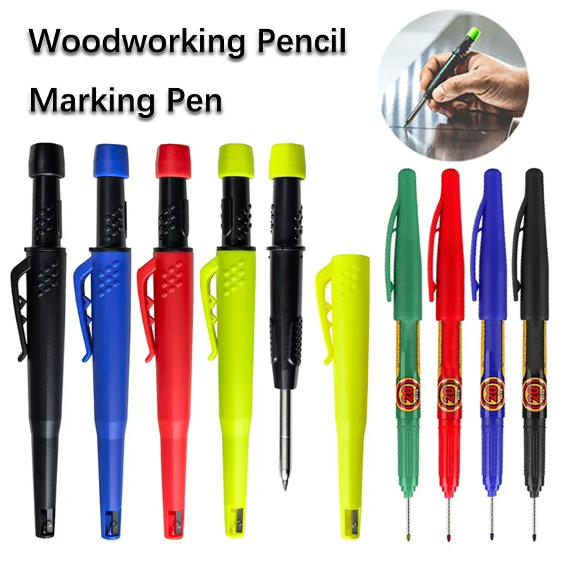 4 Colors Woodworking Pencil Marker Set with 3 Colors 2B Lead Deep Hole Marker Pen Marking Painting Engineering Drawing Tools