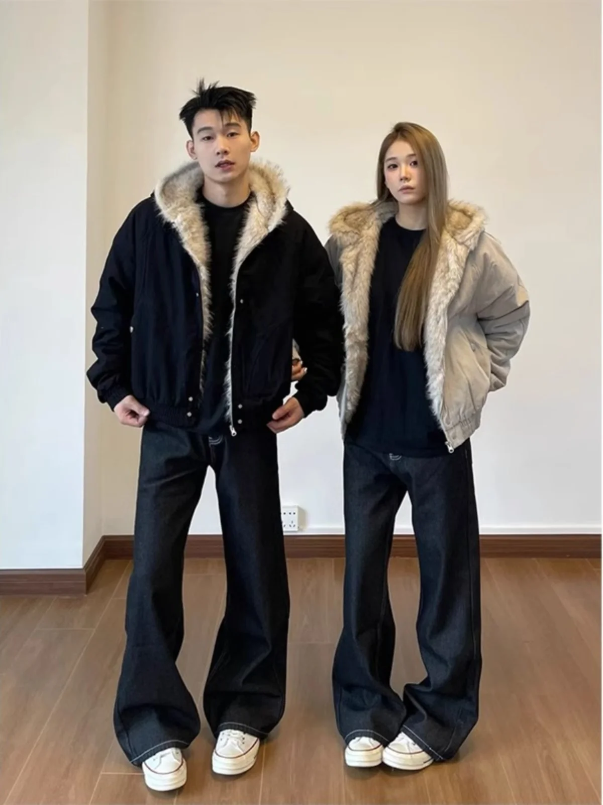 

Мужская зимняя хлопковая куртка с капюшоном в американском стиле, деконструированная, с искусственным мехом, короткая, утепленная, повседневная, с длинными рукавами, на молнии