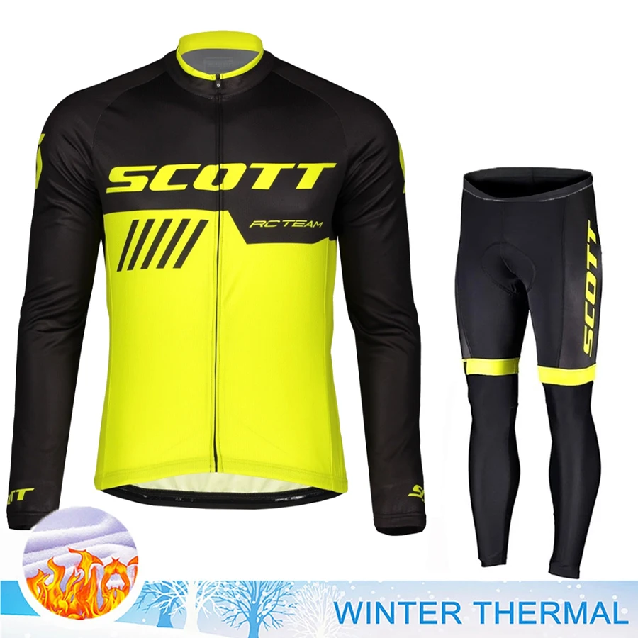 SCOTT Cycling Man Jersey Men Set Mtb Sportswear Retro Winter Fleece Men\'s Clothing 2023 Clothes Pants Sports Bicycle Thermal Bib