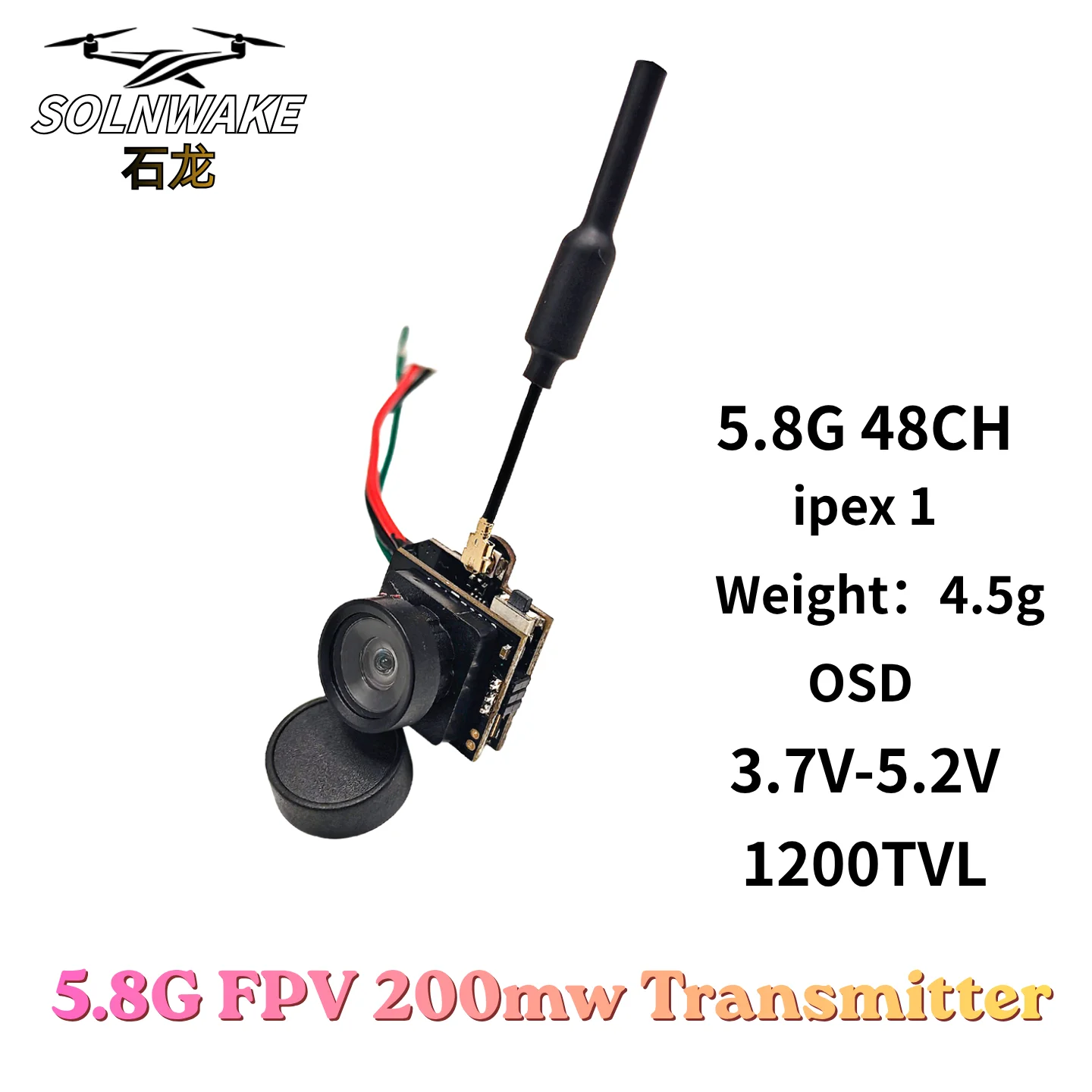 

Slonwake 5.8G 48CH 200mW FPV DC3.7v-5v VTX и 1200TVL 120 ° Широкоугольная камера «все в одном» с функцией переворота изображения PAL для дронов OSD