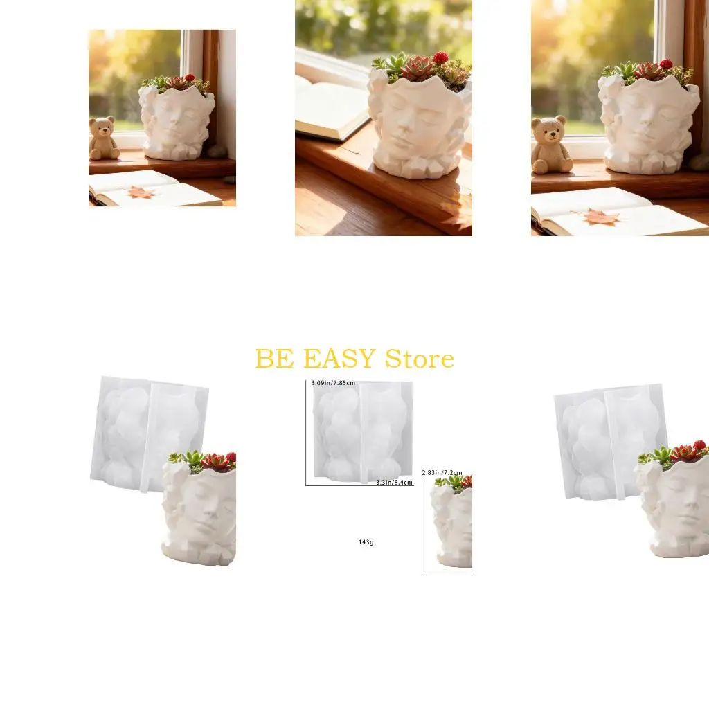 

E28F Crystal Face Planter Silicone Mold For Home Decoration Artistic Gardening Home Decoration Craft Flowerpot Silicone Mold
