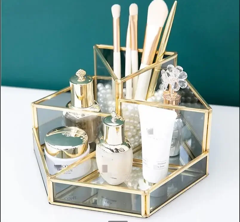 

Brass Glass Storage Bucket Cosmetic Storage Box Makeup Brush Storage Bucket Makeup Tool Rack Shelf Jewelry Box Jewelry Organizer