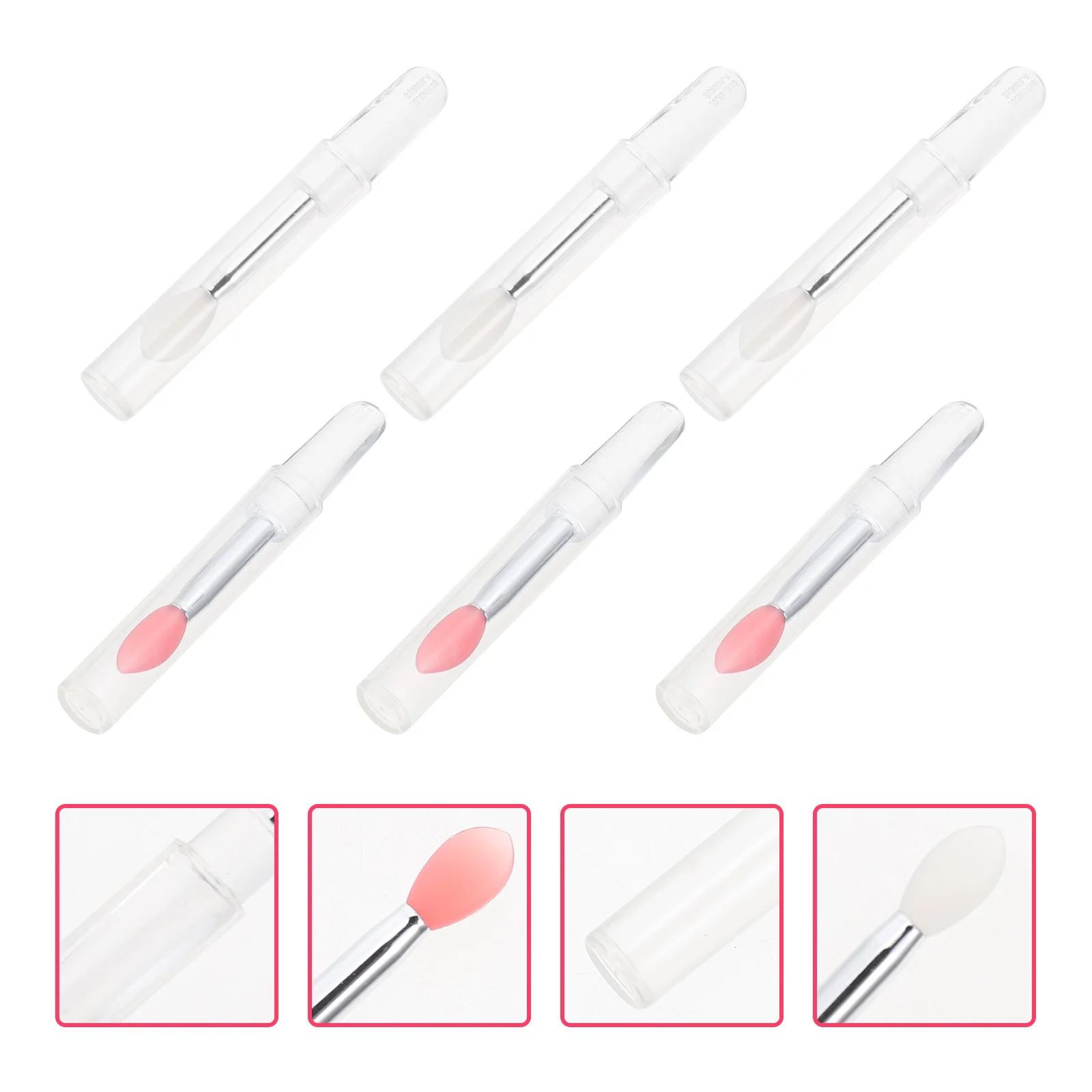 6 pçs silicone batom escova ferramenta aplicador de maquiagem profissional para bálsamo labial e sombra fino acabamento alça antiderrapante