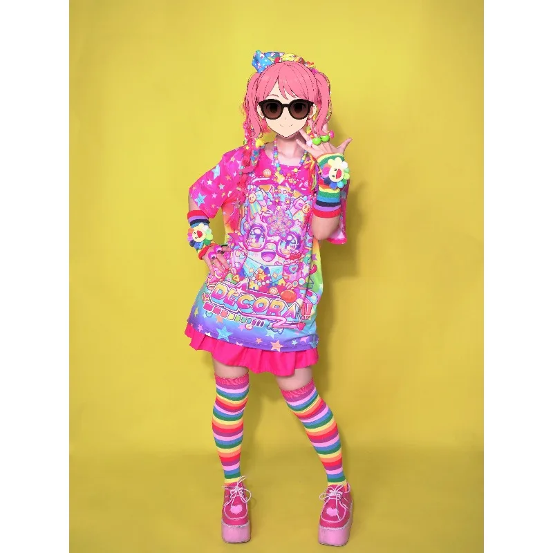 أحدث تي شيرت نسائي على طراز هاراجوكو لعام 2026 بأنماط قوس قزح، طباعة كاندي جيرل ثلاثية الأبعاد بأكمام قصيرة فضفاضة غير رسمية وسريعة الجفاف #2