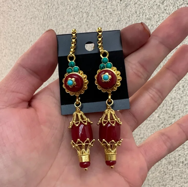 

Chinese Xizang Nepal Gold Plated Earrings Vintage
