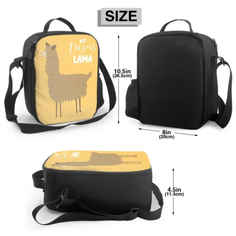 Cute Lama With Lettering No Drama Lama Cartoon Animal Lunch Box Insulated Meal Bag Lunch Bag Food Container for Boys Girls