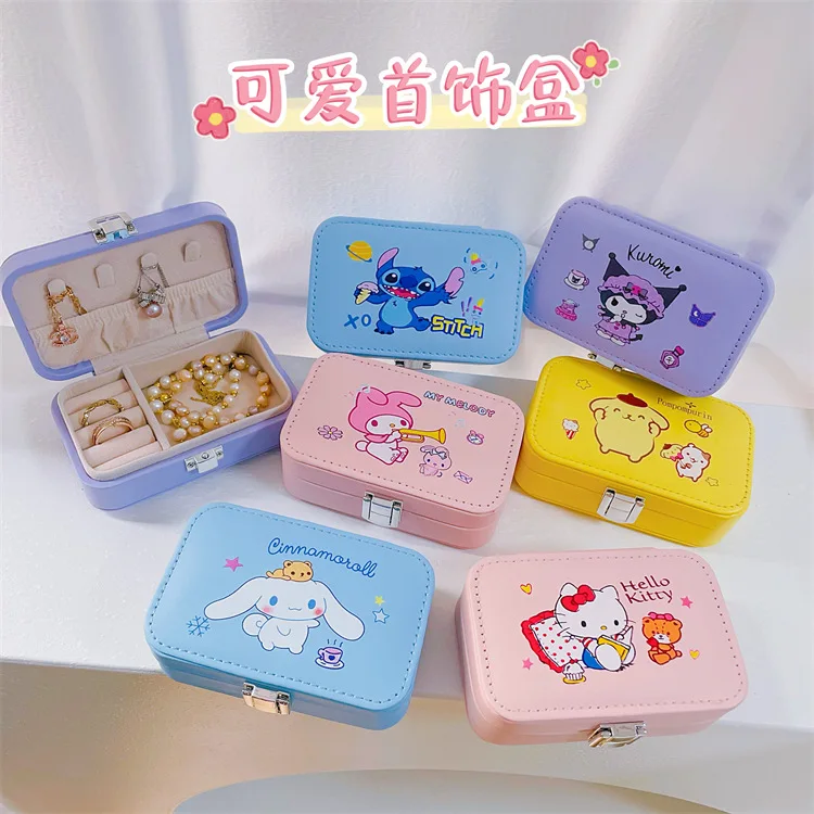 

Sanrio Cartoon Jewel Case Kawaii Hellokitty Cinnamoroll Kuromi Cute Anime Necklace Ring Pendant Jewelry Storage Box Girls Gift