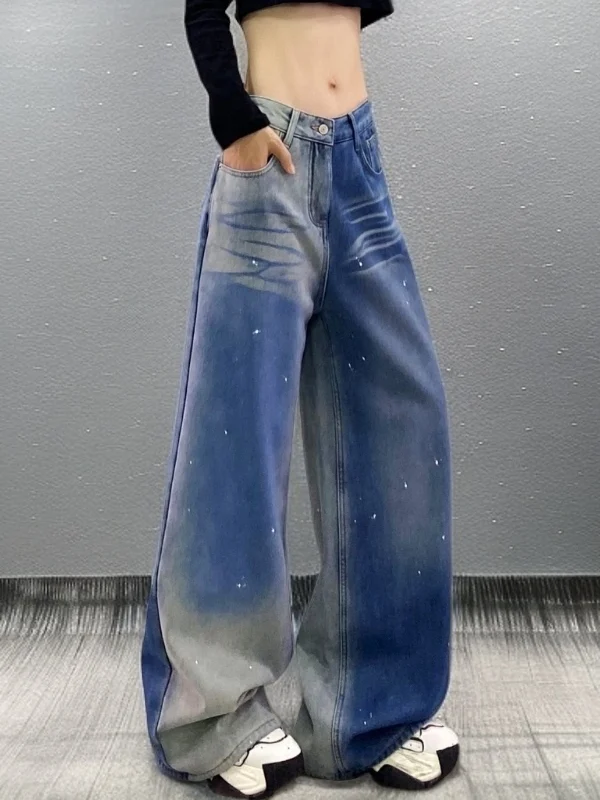 

High Waist Wide Leg Jeans adient Color Straight Cut Loose Fit Women's Premium Feeling Spring Faion Casual Denim Pants