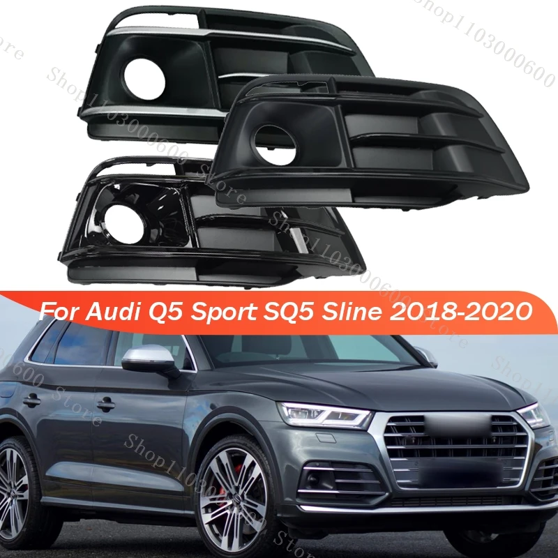 Car Front Bumper Fog Light Cover For Audi Q5 Sport SQ5 Sline 2018 2019 2020 Fog Lamp Grille Cover Decorative Accessories
