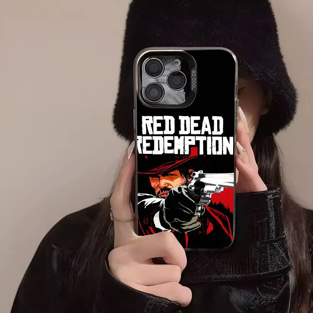 حافظة هاتف RDR2 لهاتف آيفون 17 إير 16 15 14 13 12 11 برو ماكس بلس غطاء خلفي فضي مقاوم للصدمات