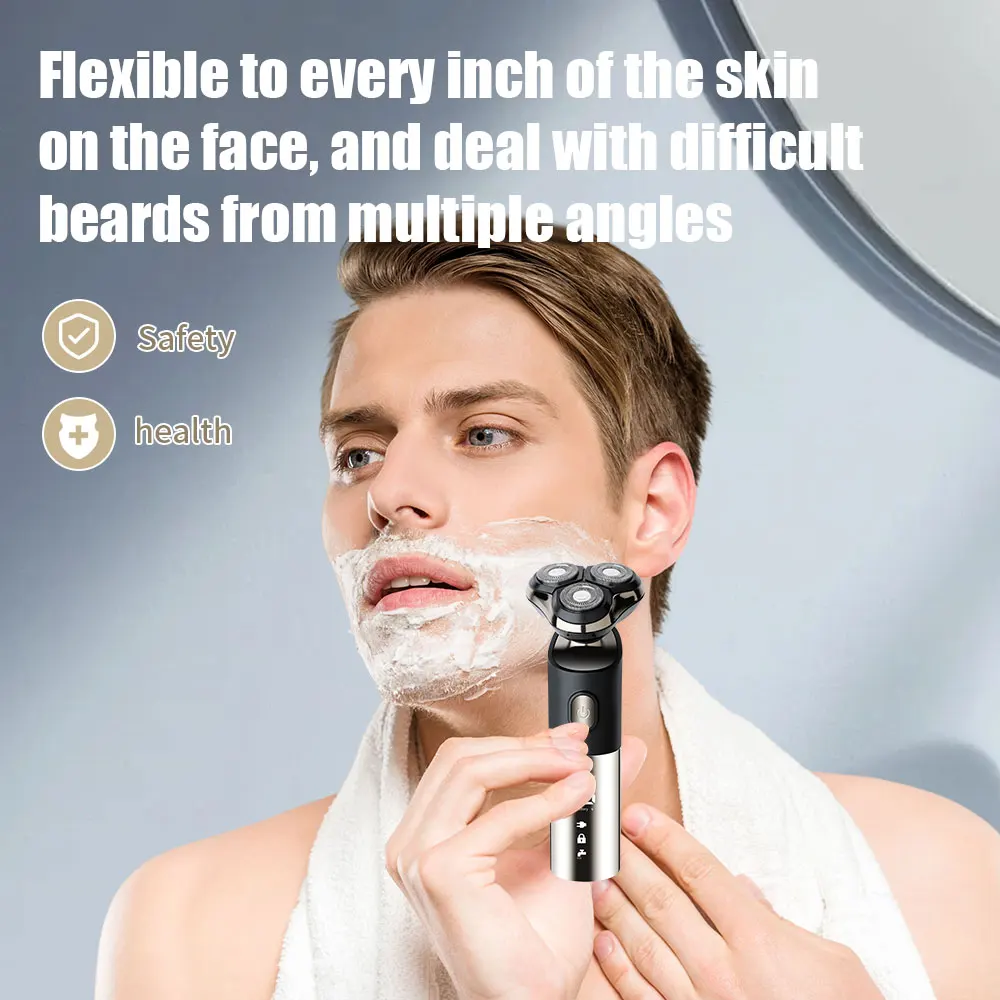 Novo barbeador elétrico inteligente lcd display digital três cabeças flutuante navalha usb recarregável lavagem multi-função faca de barba